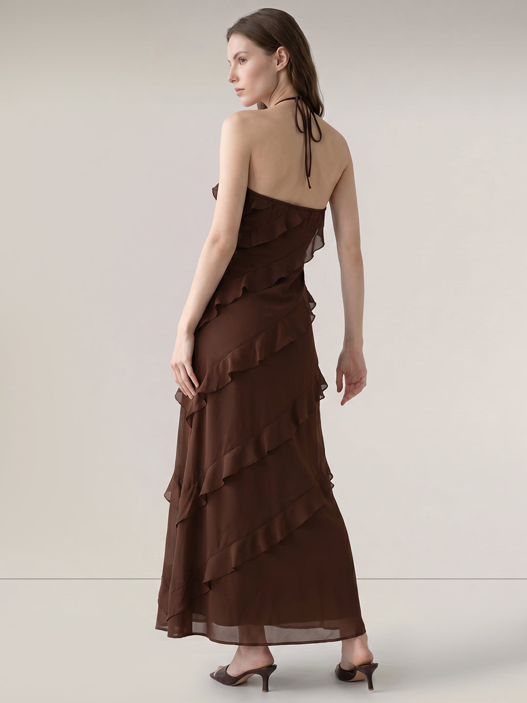 Dark Brown Strappy Halter Neck Dress