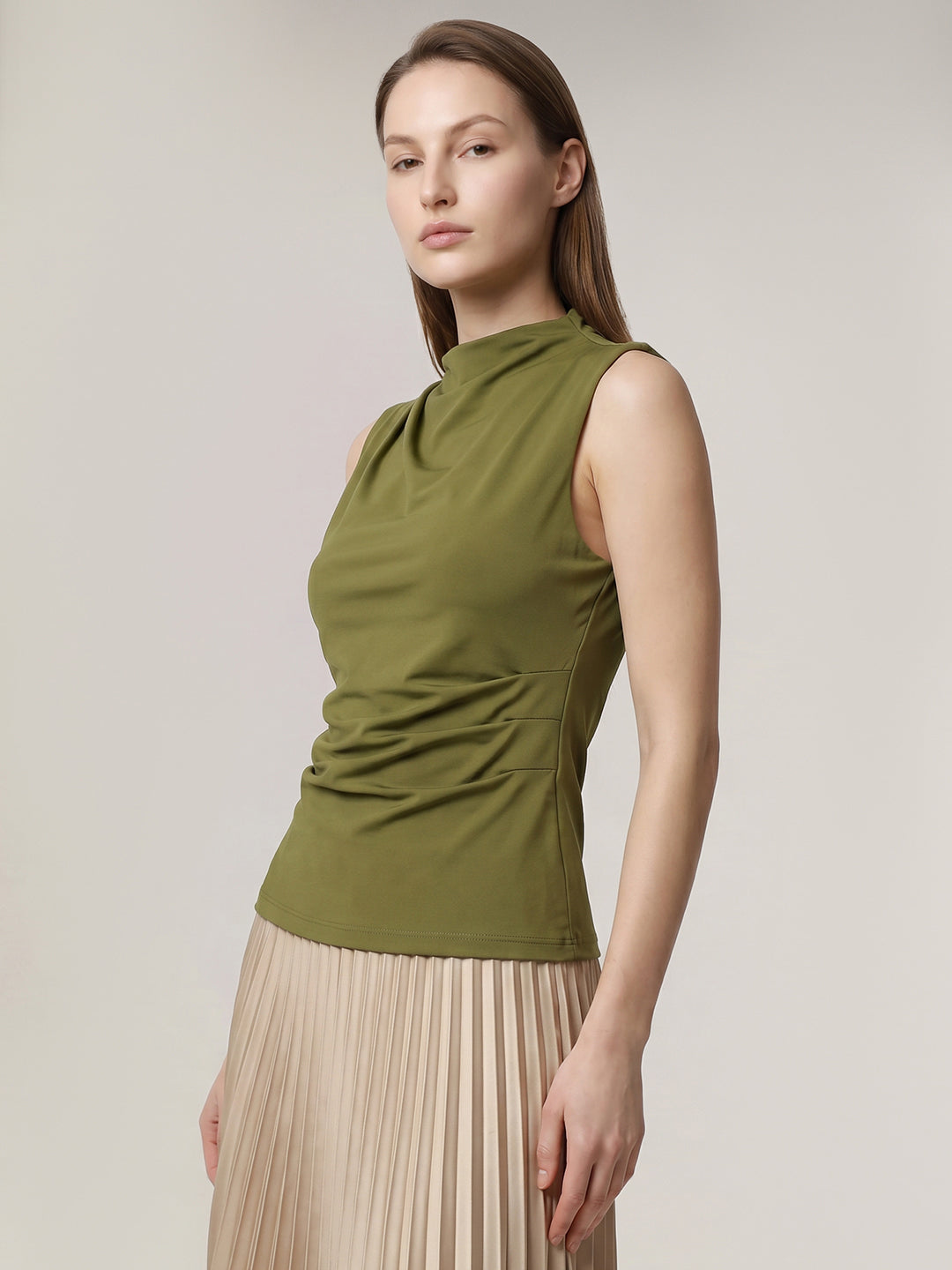 Green Sleeveless Draped Top