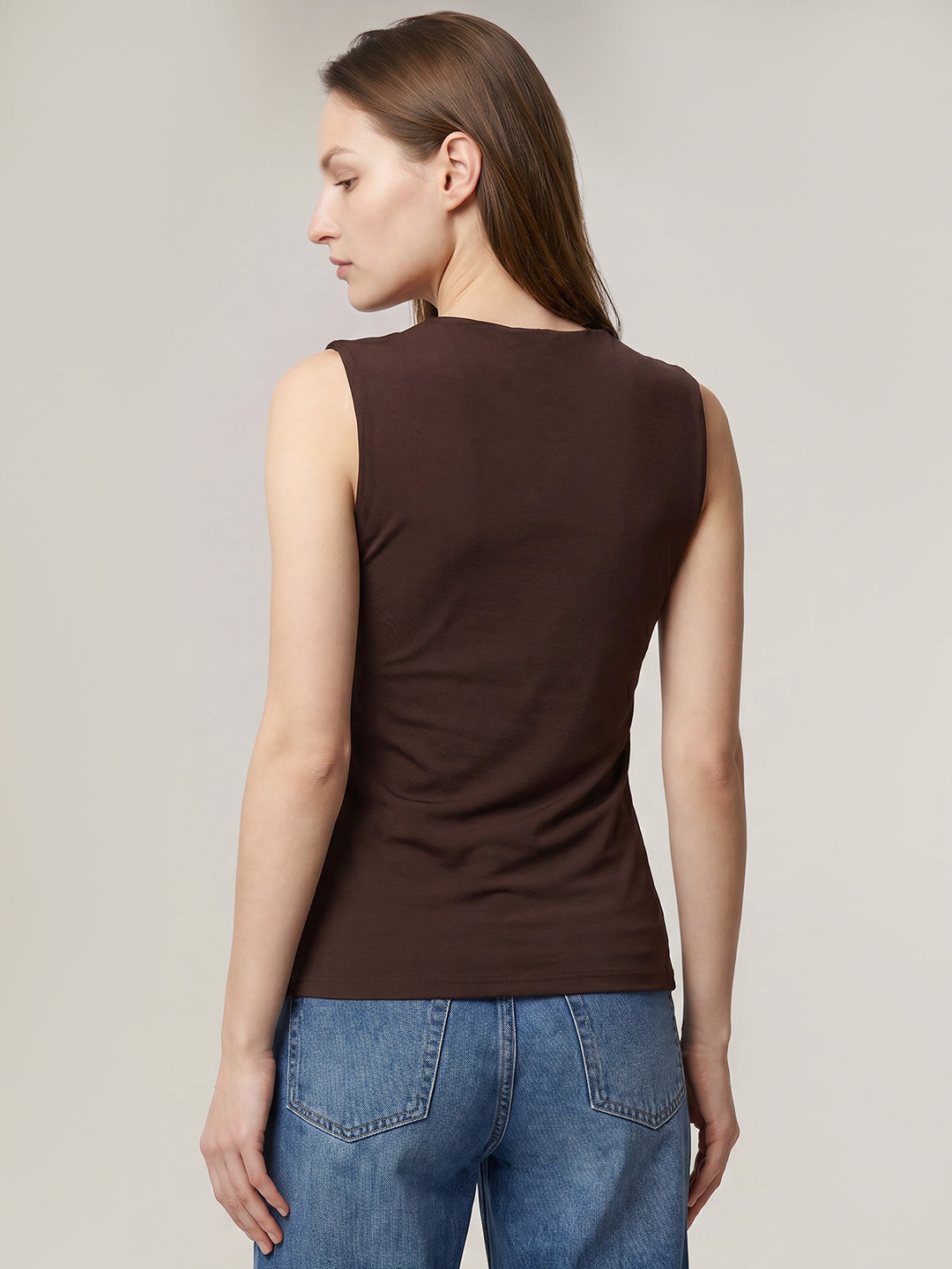 Brown Sleeveless Draped Top