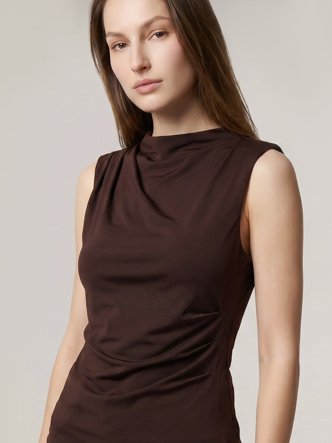 Brown Sleeveless Draped Top