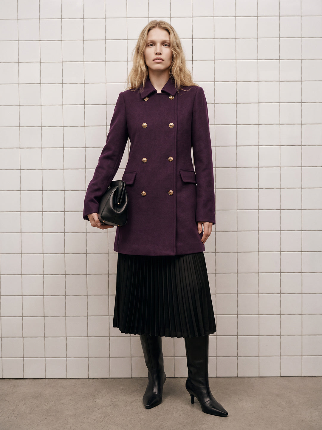 Dark Purple Wool Blend Coat