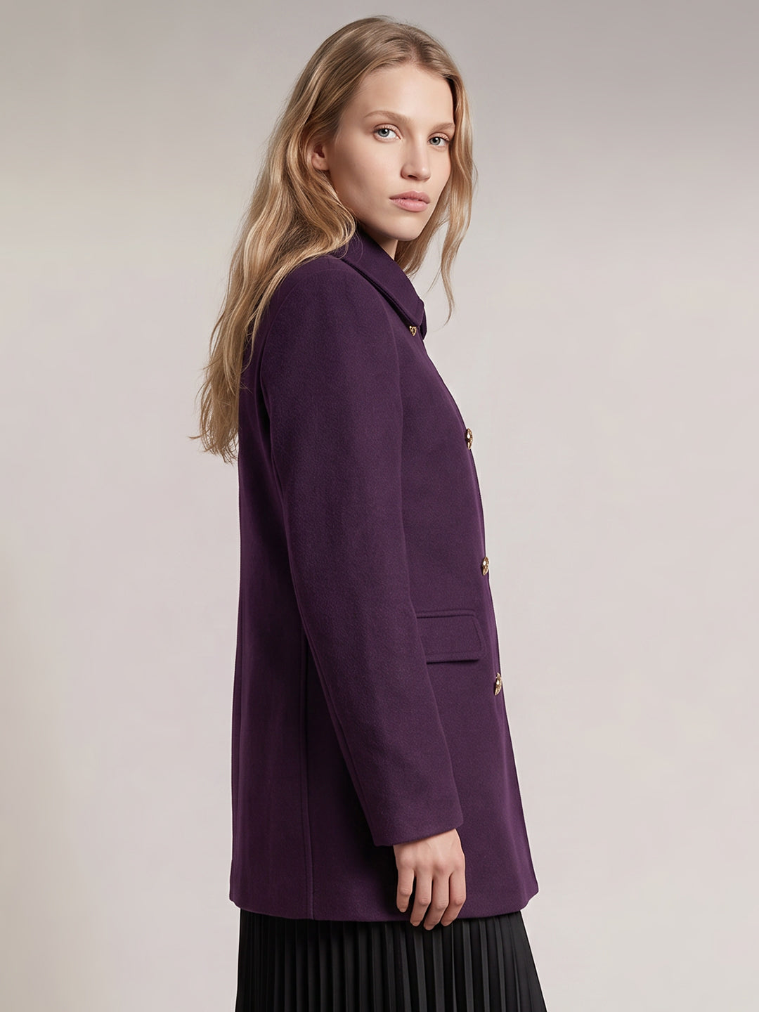 Dark Purple Wool Blend Coat