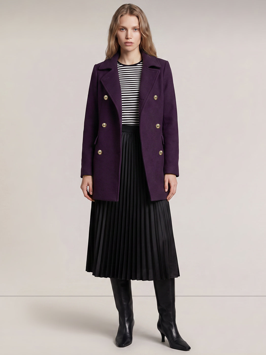Dark Purple Wool Blend Coat