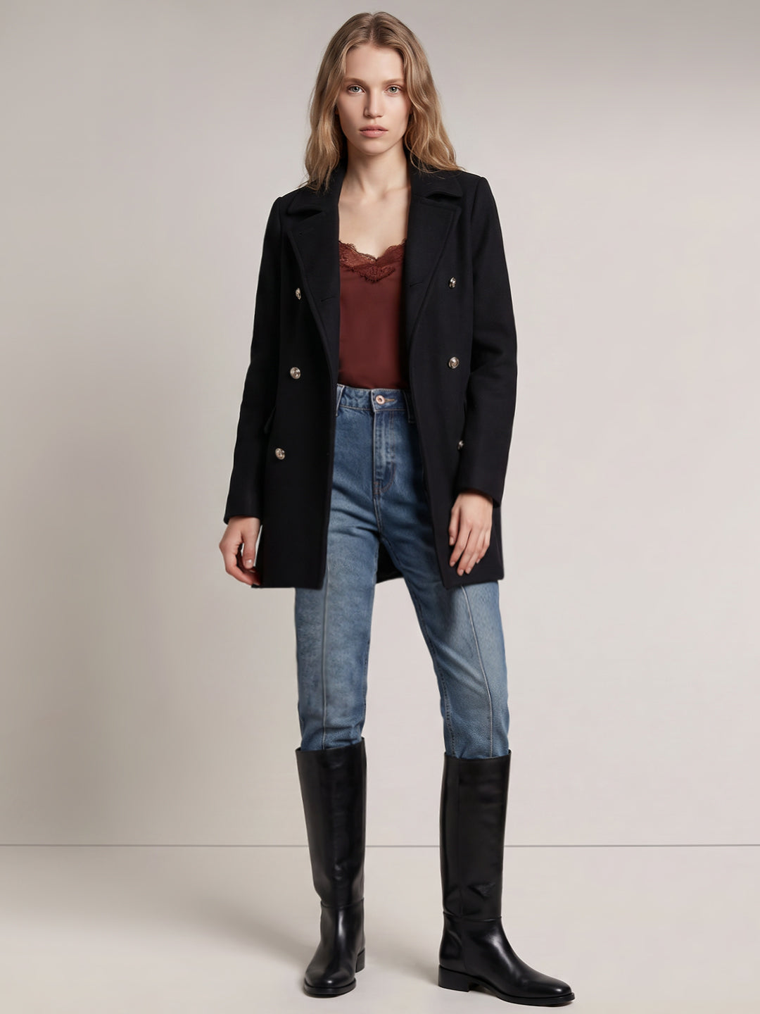 Black Wool Blend Coat