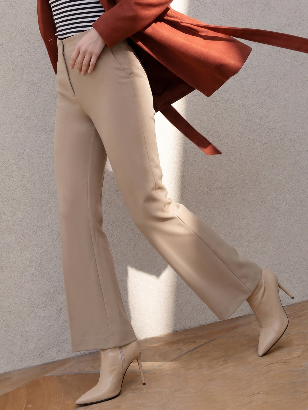 Beige Mid Rise Pants