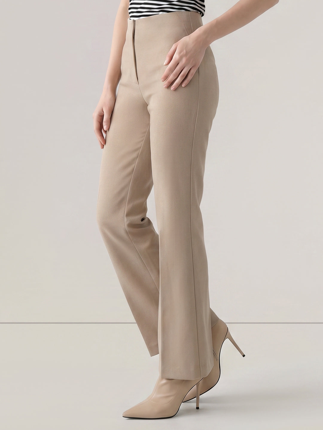 Beige Mid Rise Pants