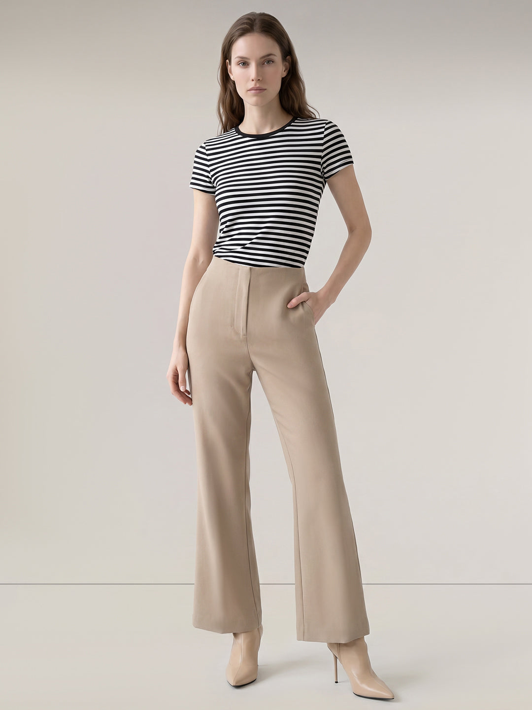 Beige Mid Rise Pants