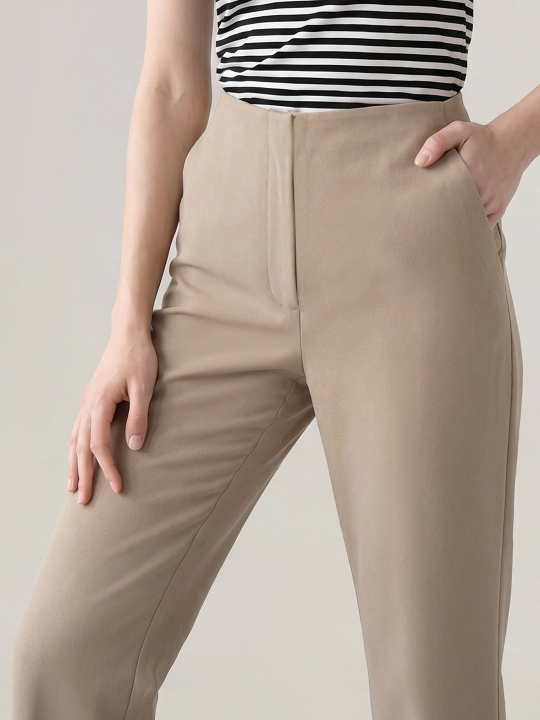 Beige Mid Rise Pants