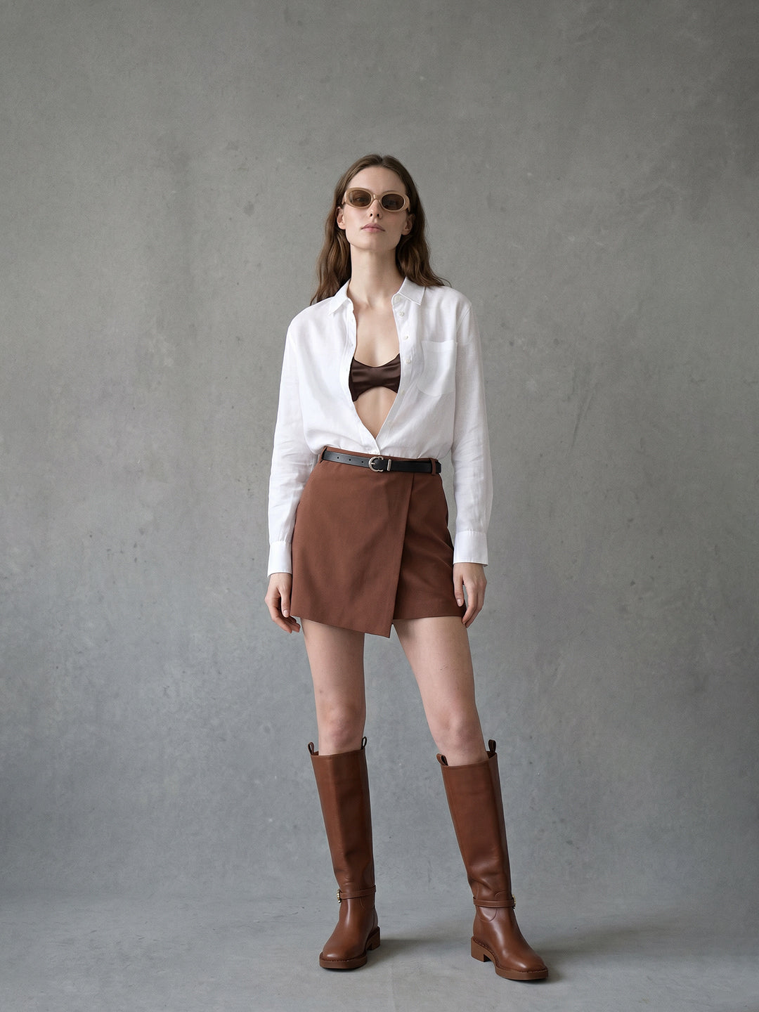 Brown Mid Rise Skorts