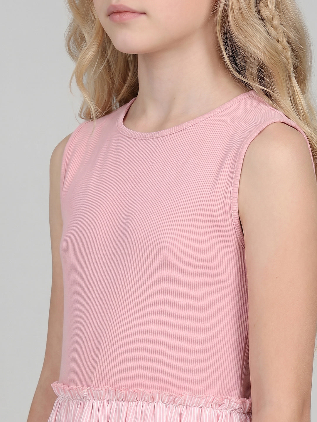 Girls Pink Striped Fit & Flare Dress