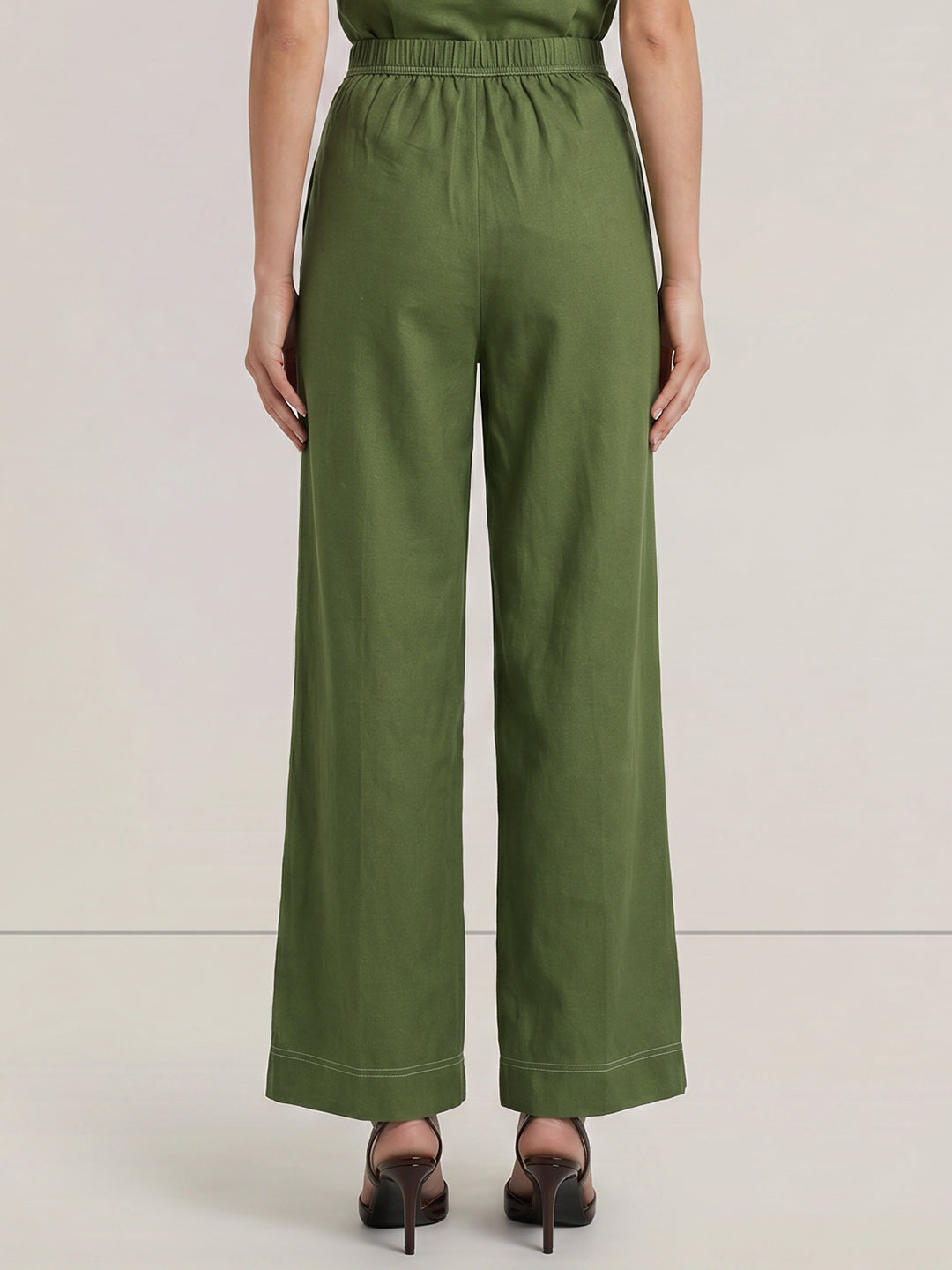 Green High Rise Wide Leg Pants