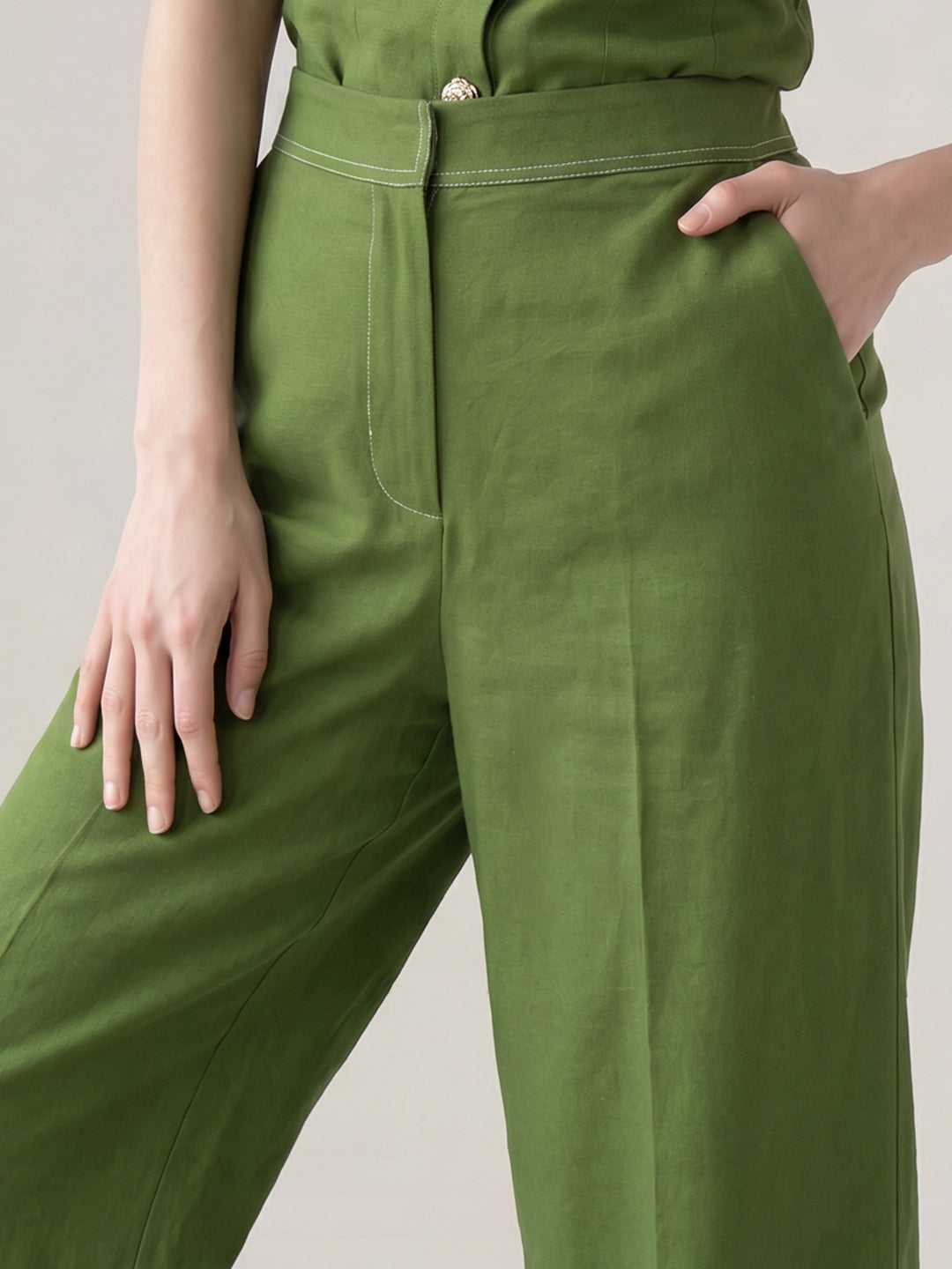 Green High Rise Wide Leg Pants