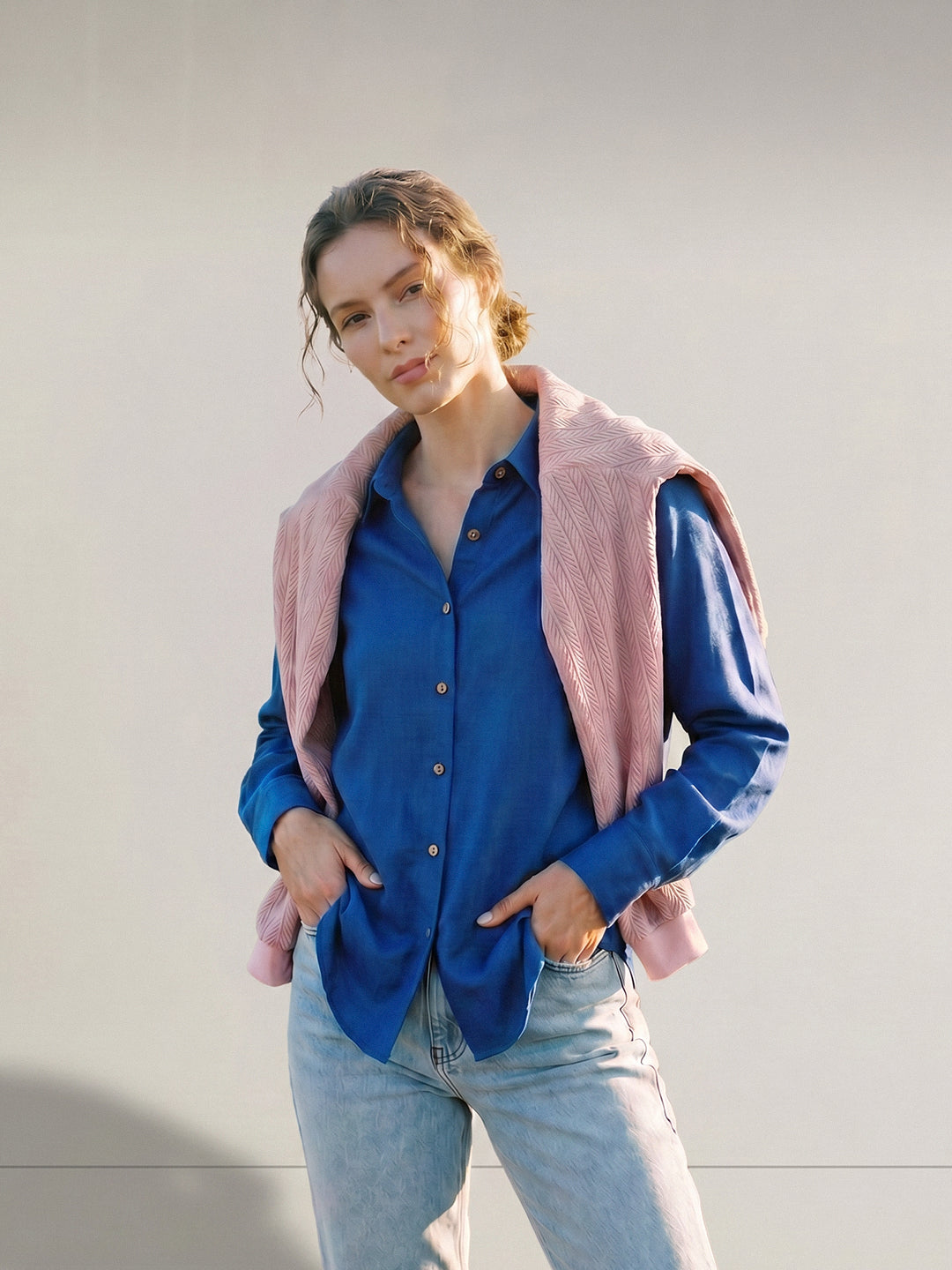 Dark Blue Linen Blend Shirt