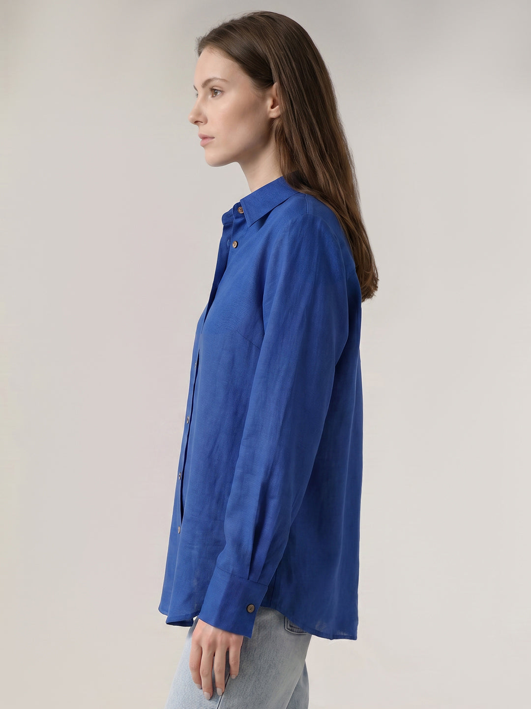Dark Blue Linen Blend Shirt