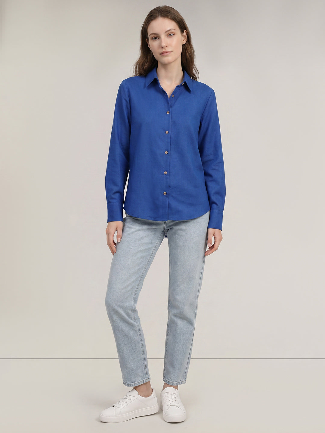 Dark Blue Linen Blend Shirt