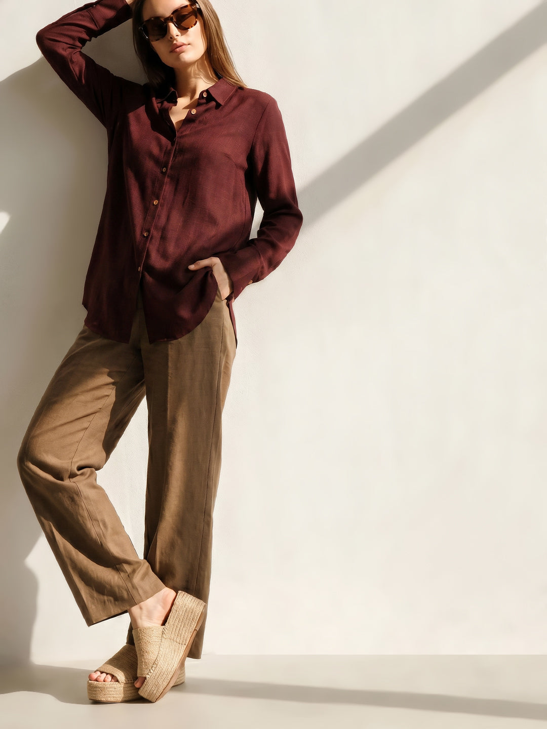 Dark Brown Linen Blend Shirt