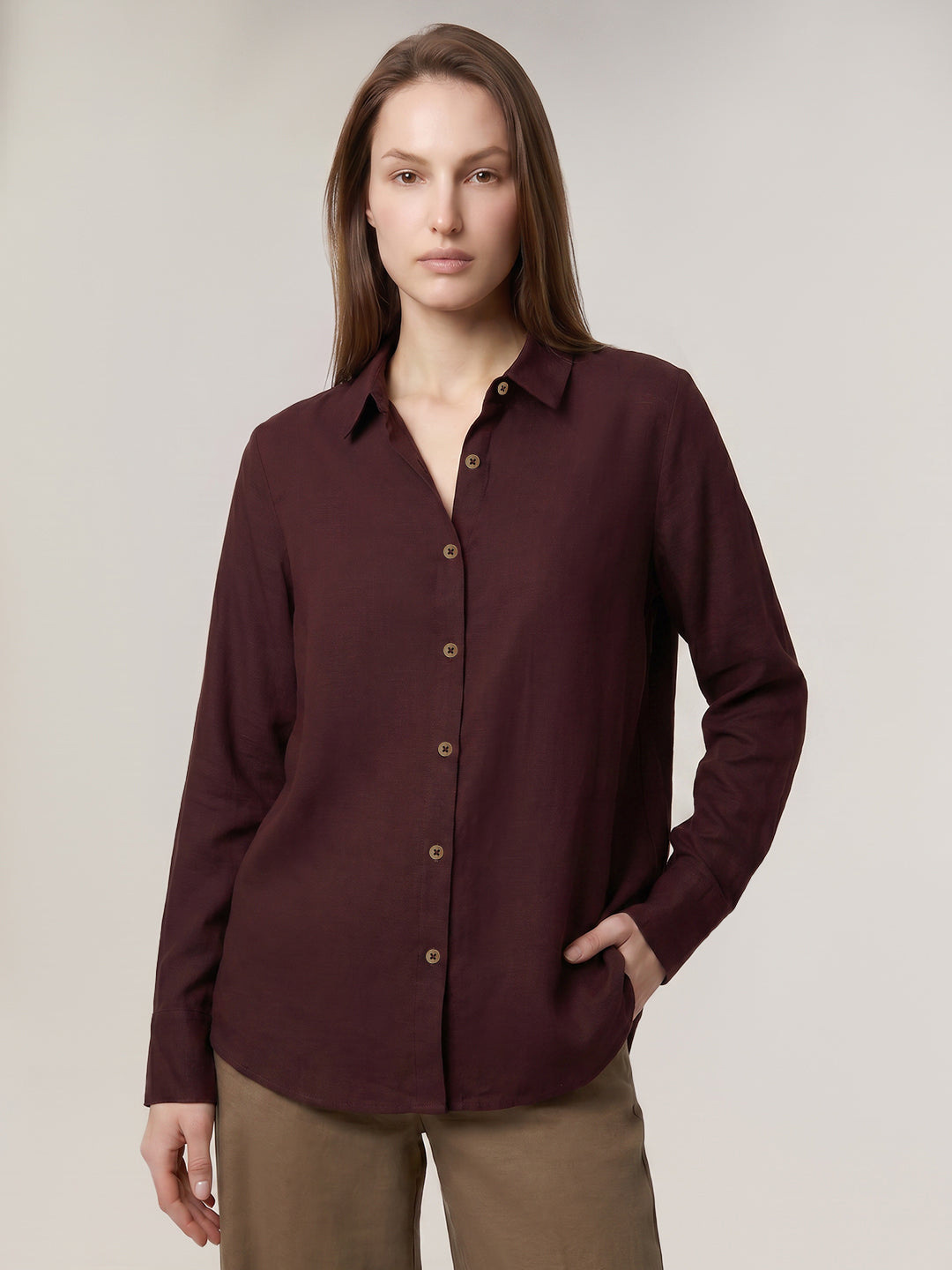 Dark Brown Linen Blend Shirt