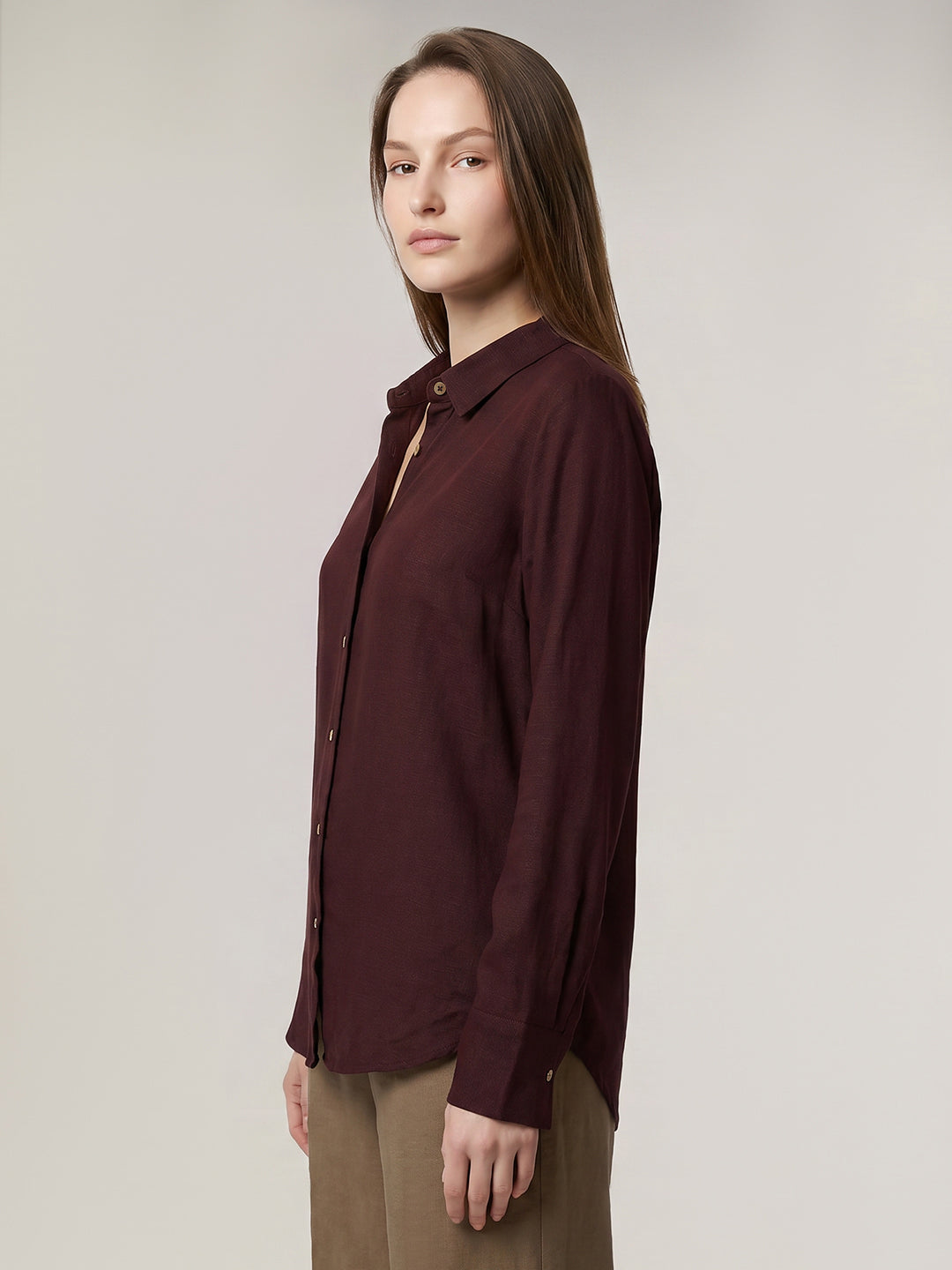 Dark Brown Linen Blend Shirt