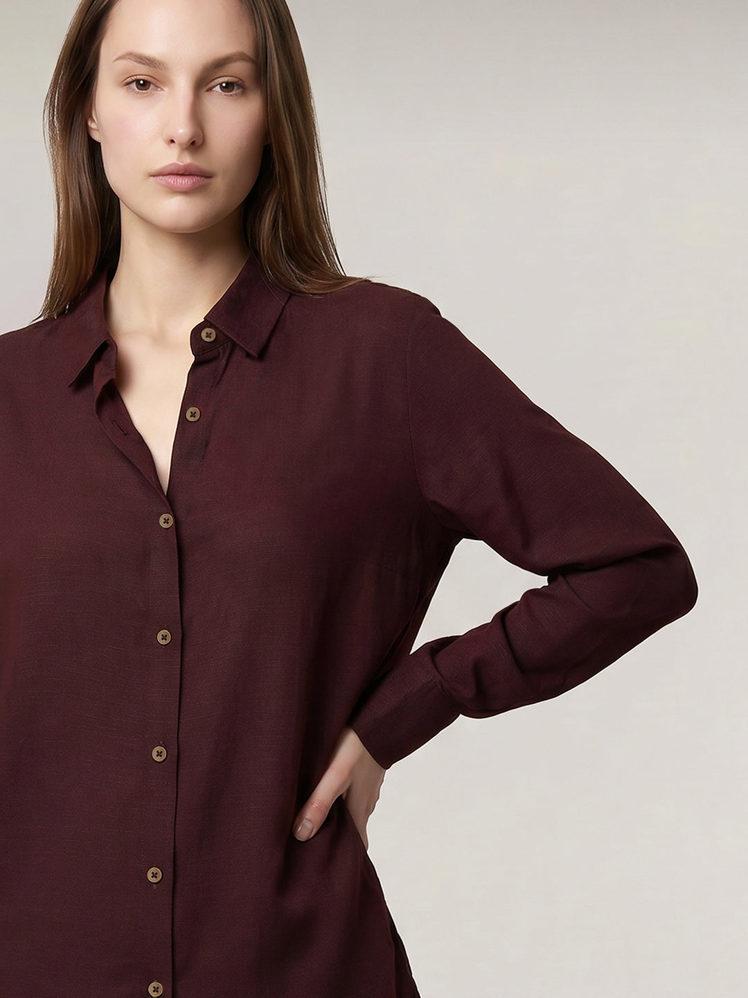 Dark Brown Linen Blend Shirt