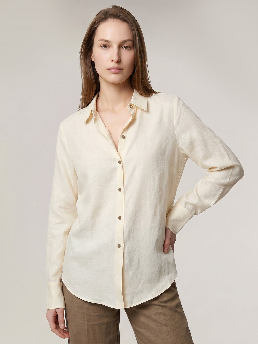 Ecru Linen Blend Shirt