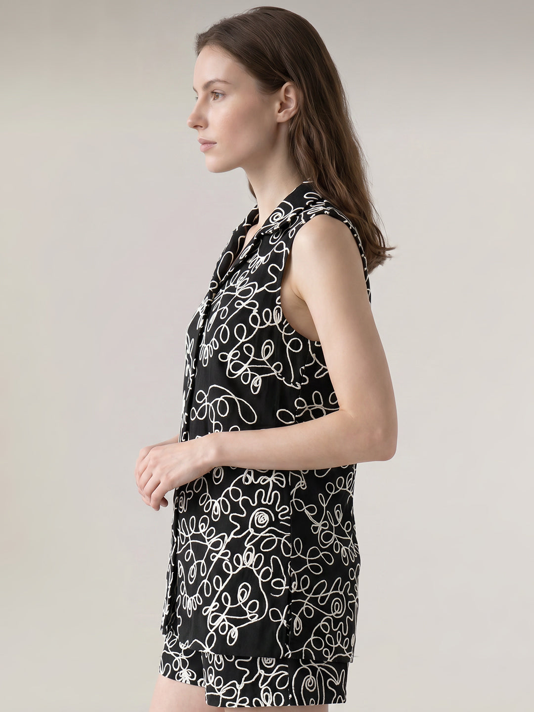 Black Printed Sleeveless Shirt
