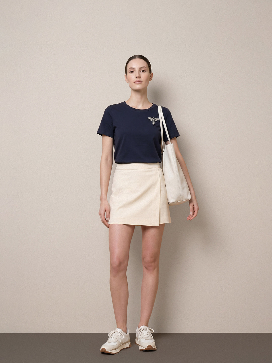 Ecru Mid Rise Skort