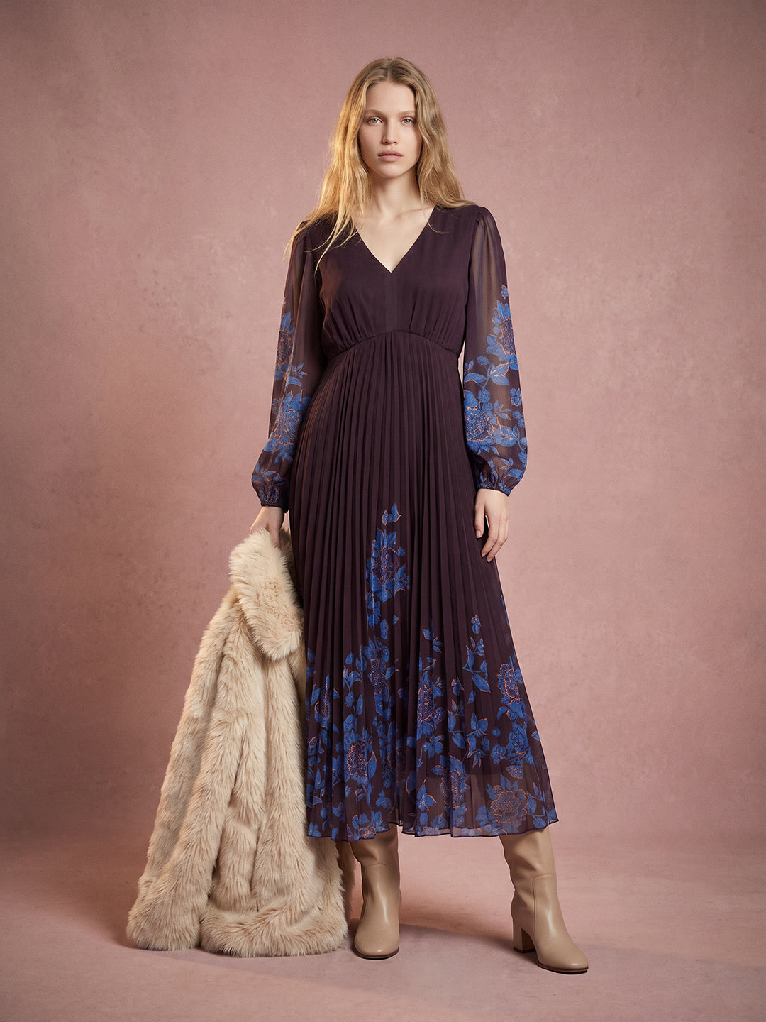 Purple Printed Midaxi Dress