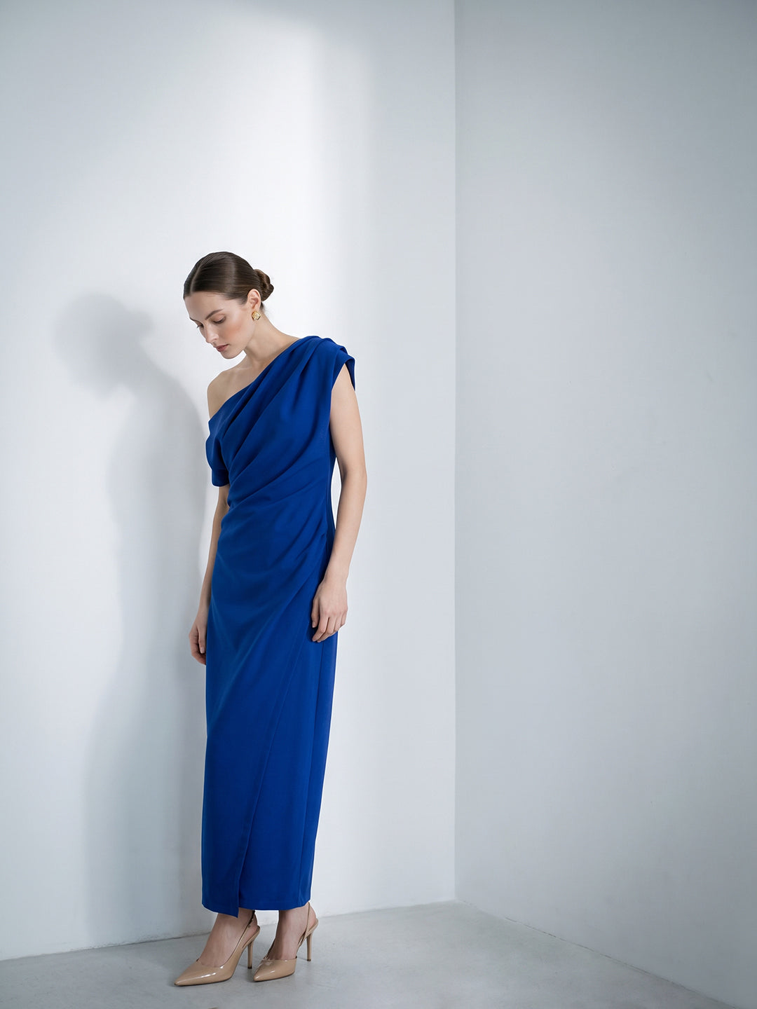 Dark Blue Draped Midi Dress