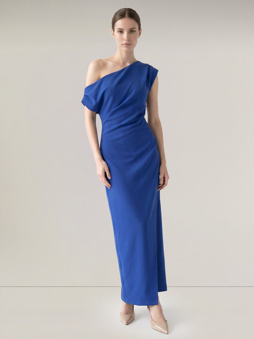 Dark Blue Draped Midi Dress