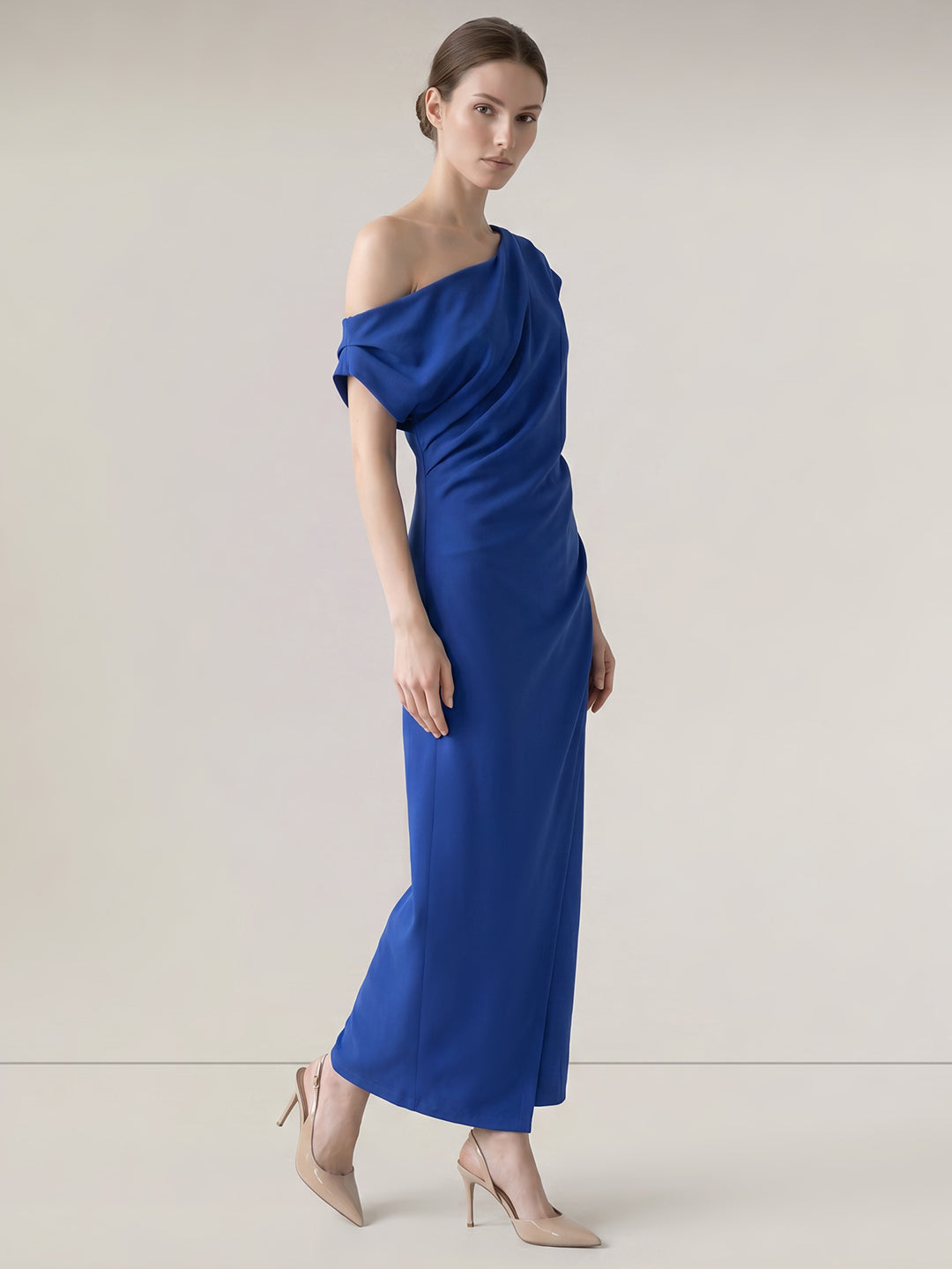 Dark Blue Draped Midi Dress