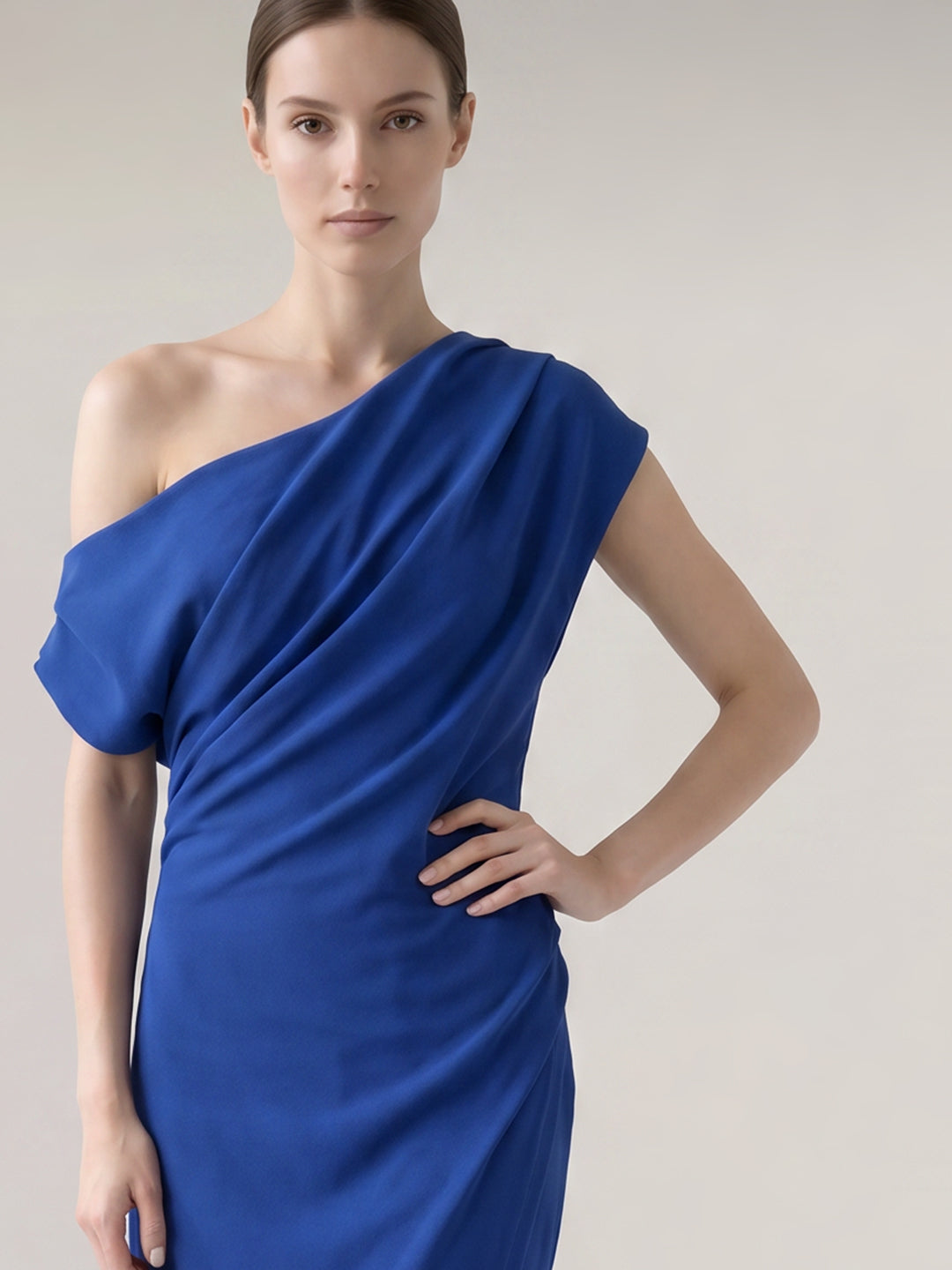 Dark Blue Draped Midi Dress