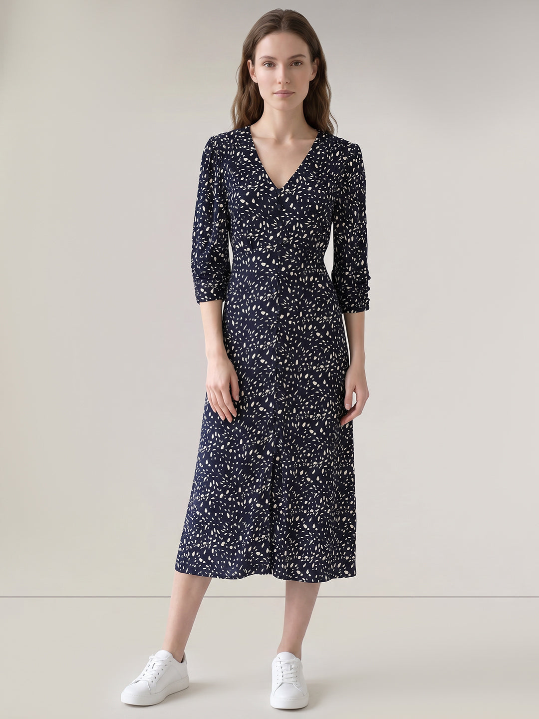 Dark Blue Printed Midi Dress