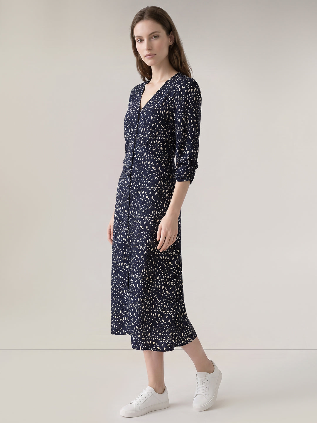 Dark Blue Printed Midi Dress