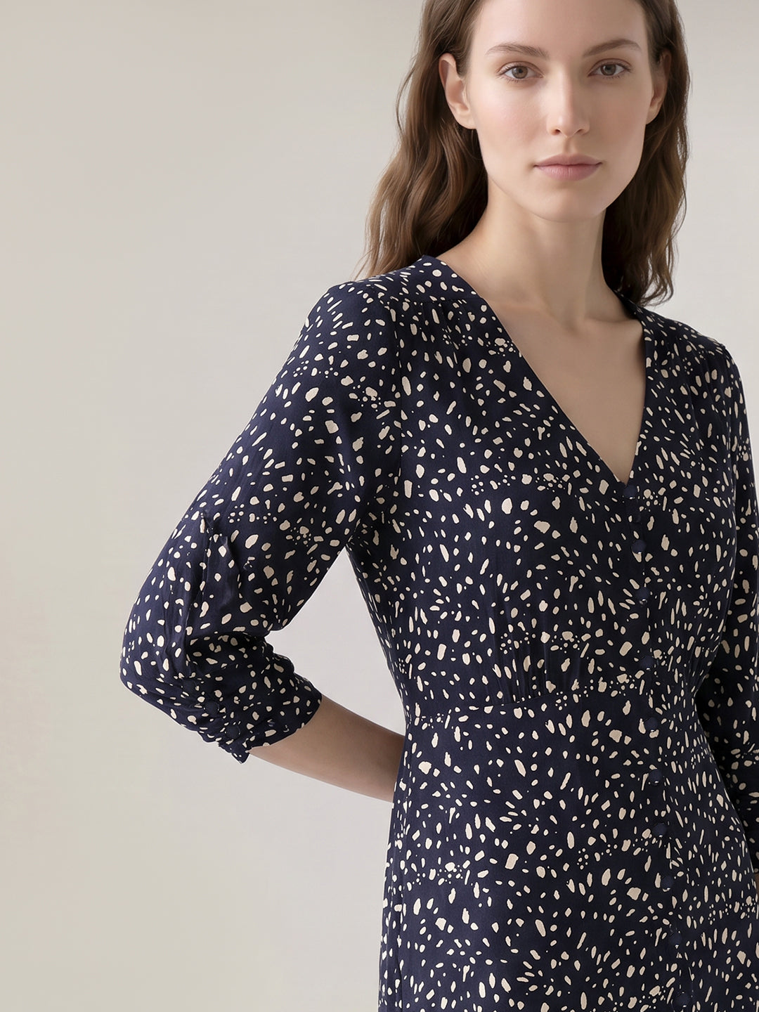 Dark Blue Printed Midi Dress
