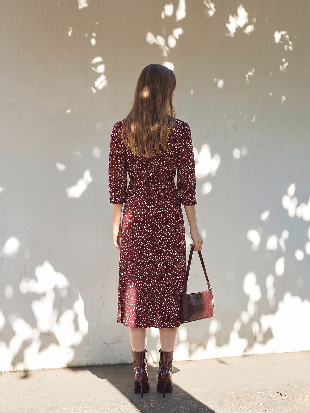 Dark Brown Printed Midi Dress