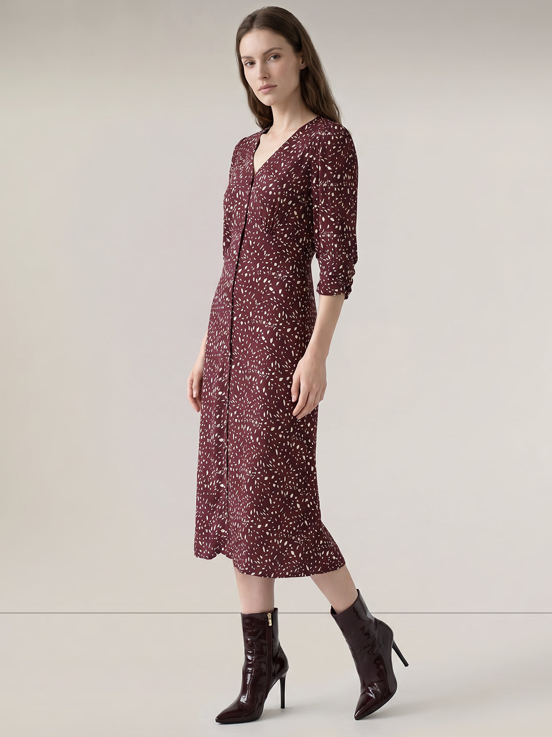 Dark Brown Printed Midi Dress