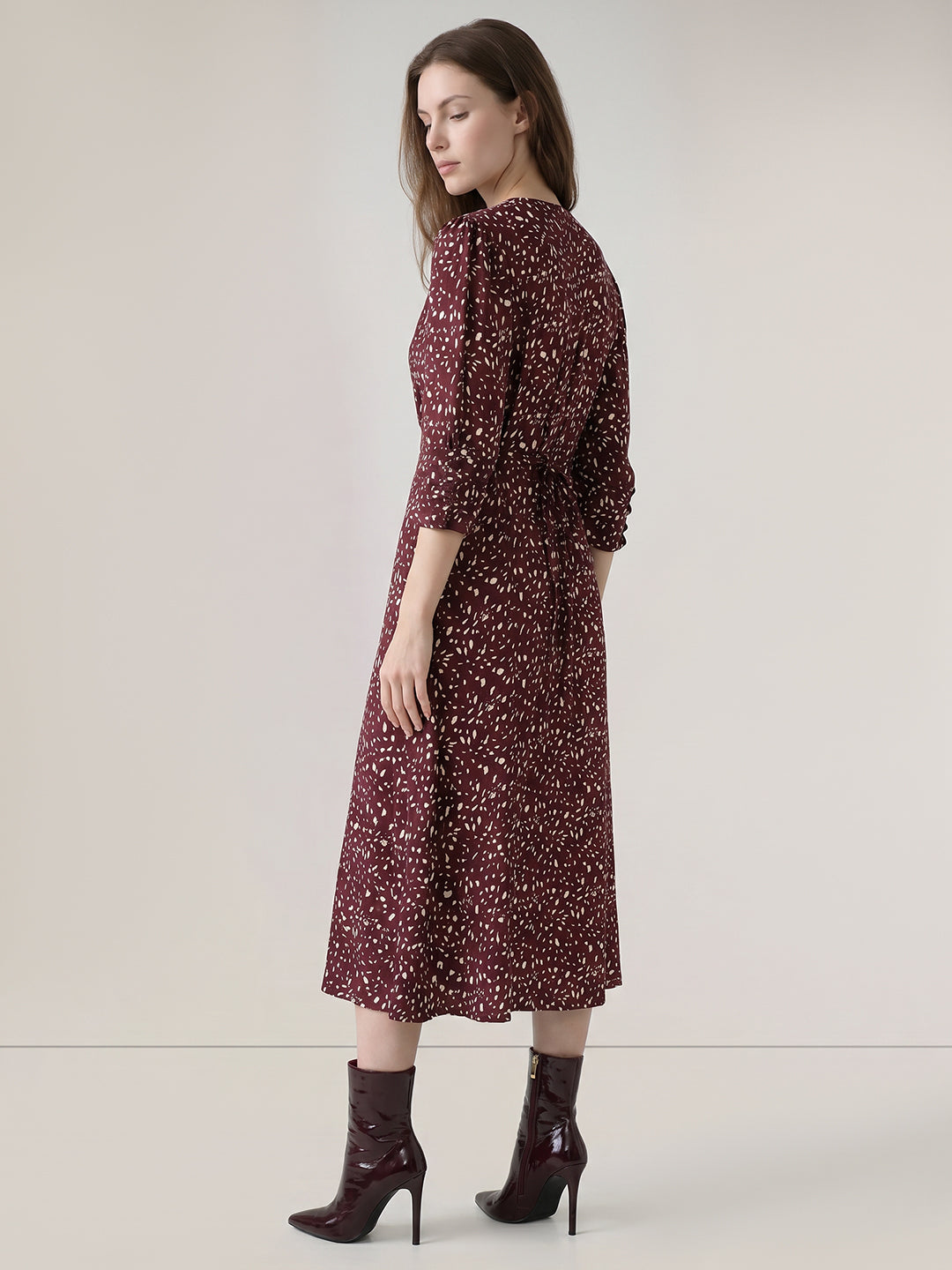 Dark Brown Printed Midi Dress