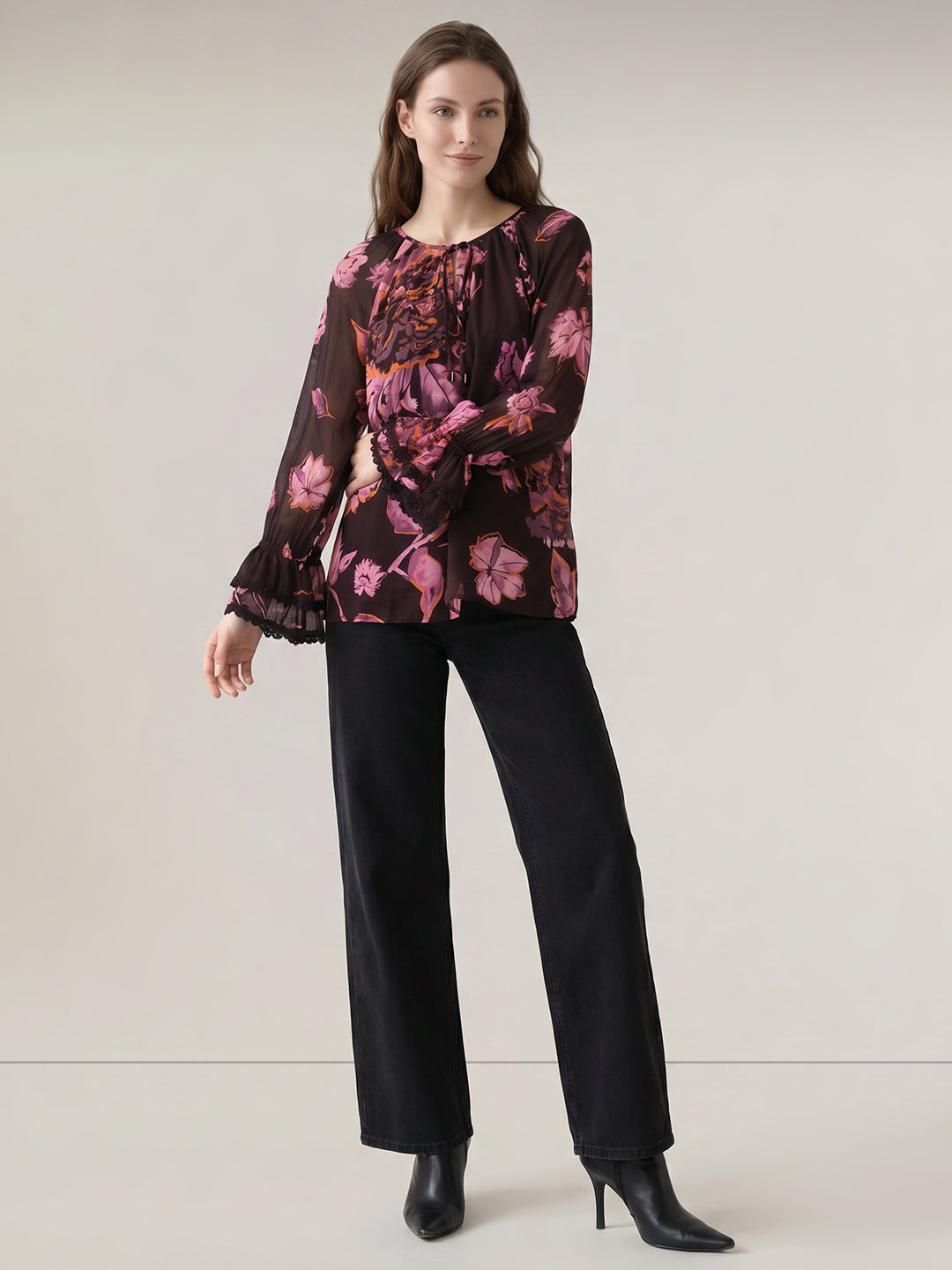 Dark Red Floral Top