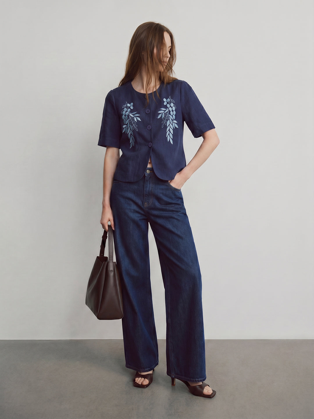 Dark Blue Printed Top