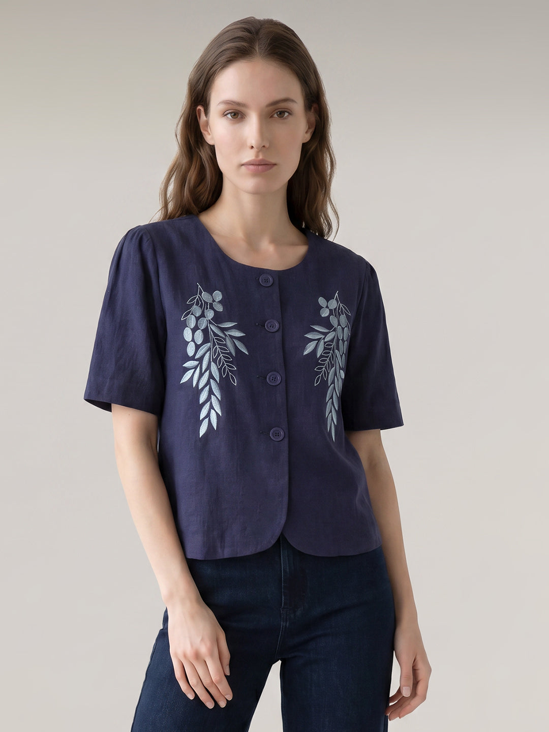 Dark Blue Printed Top