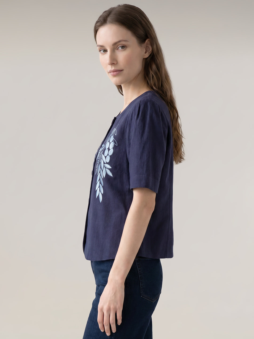 Dark Blue Printed Top