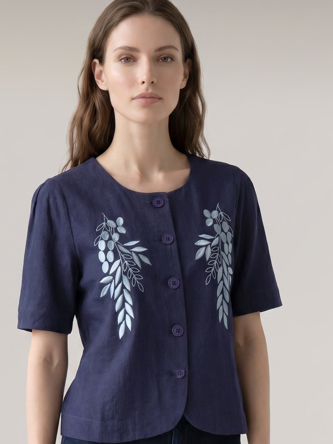 Dark Blue Printed Top