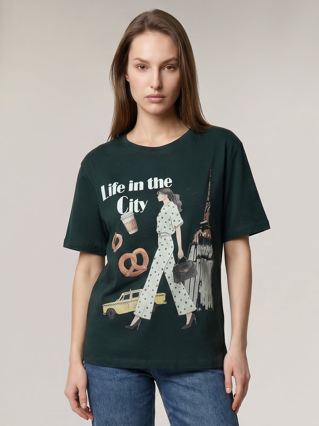 Green Printed Cotton T-shirt