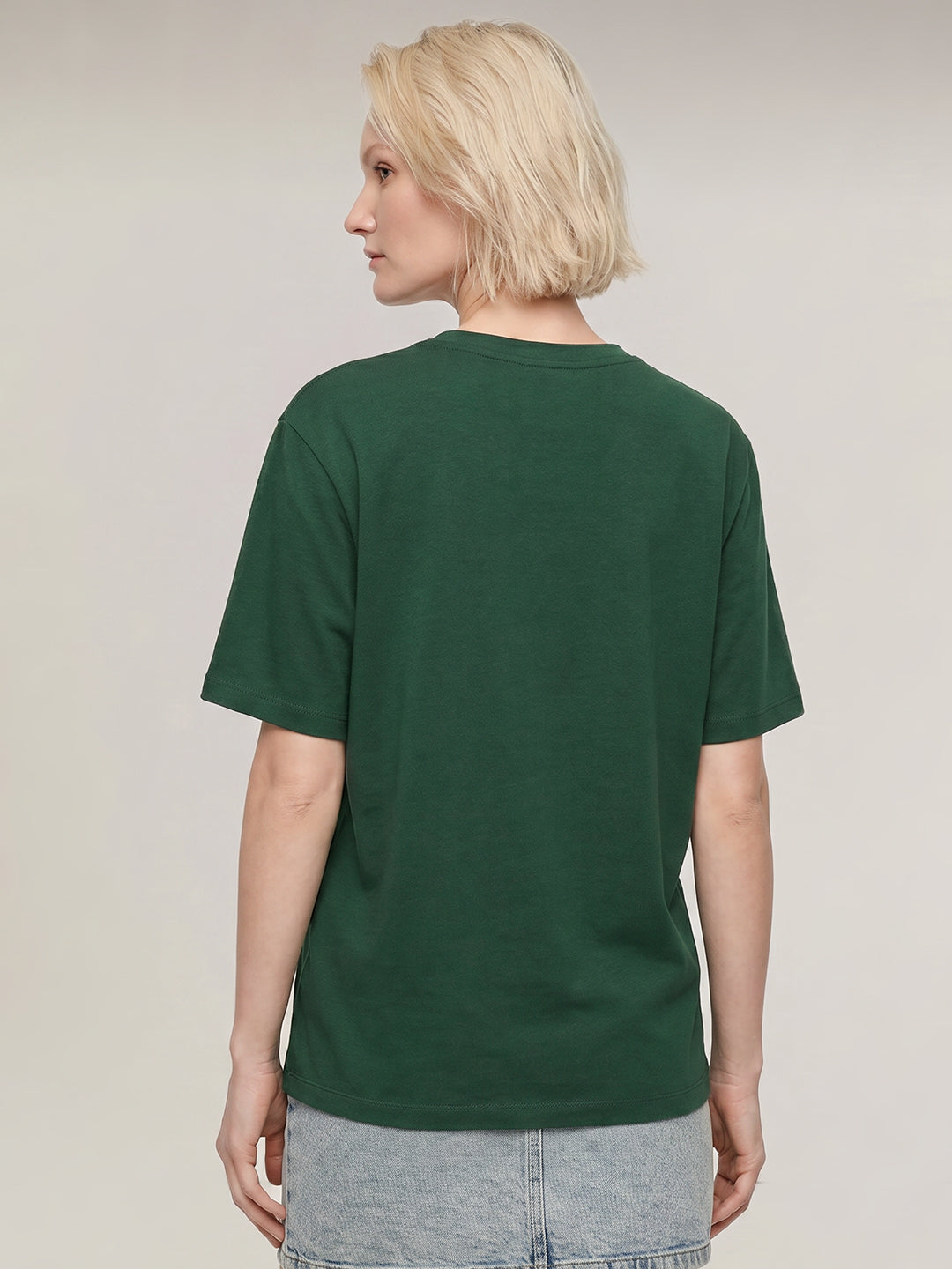 Dark Green Printed Cotton T-shirt