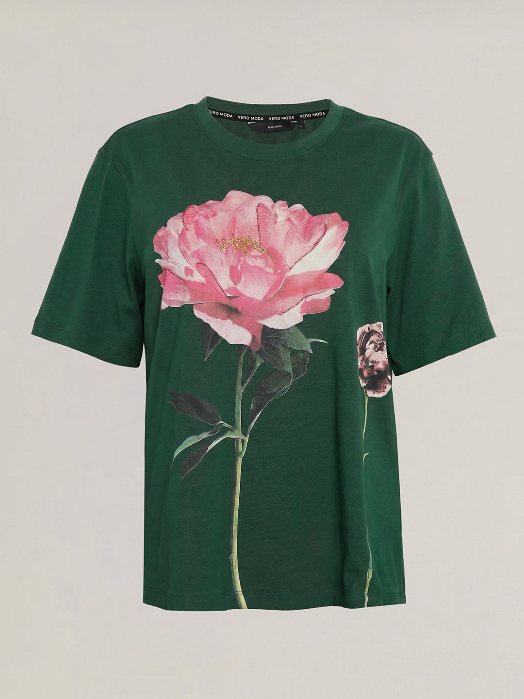 Dark Green Printed Cotton T-shirt