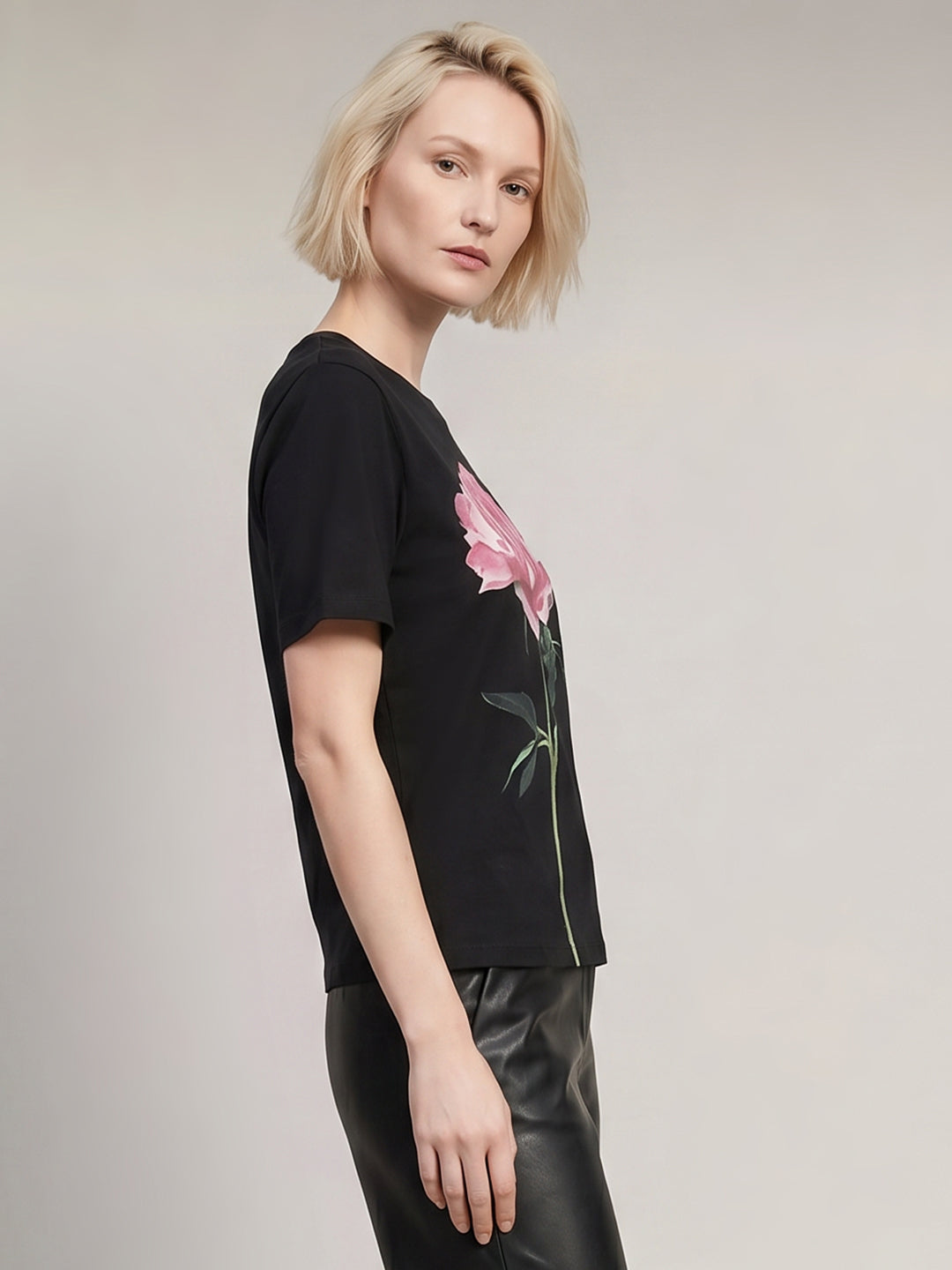 Black Printed Cotton T-shirt