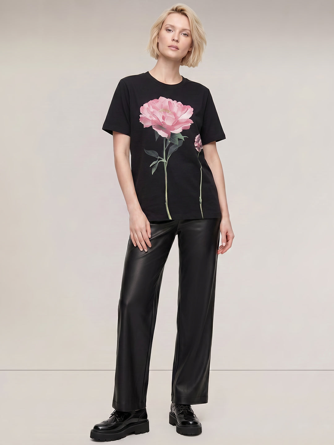 Black Printed Cotton T-shirt