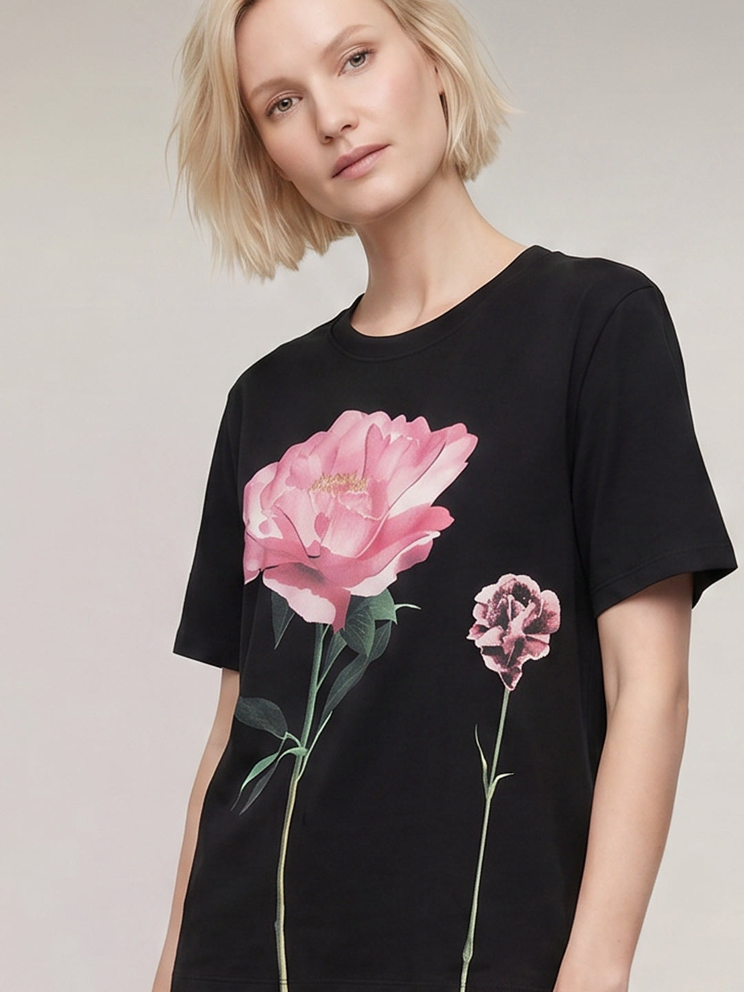 Black Printed Cotton T-shirt