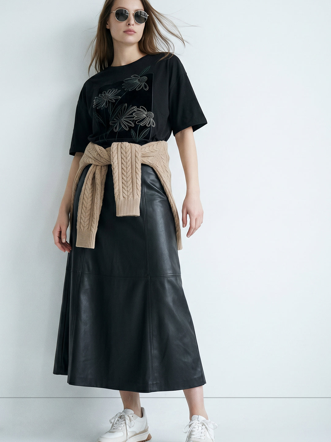 Black Floral Embroidered T-shirt