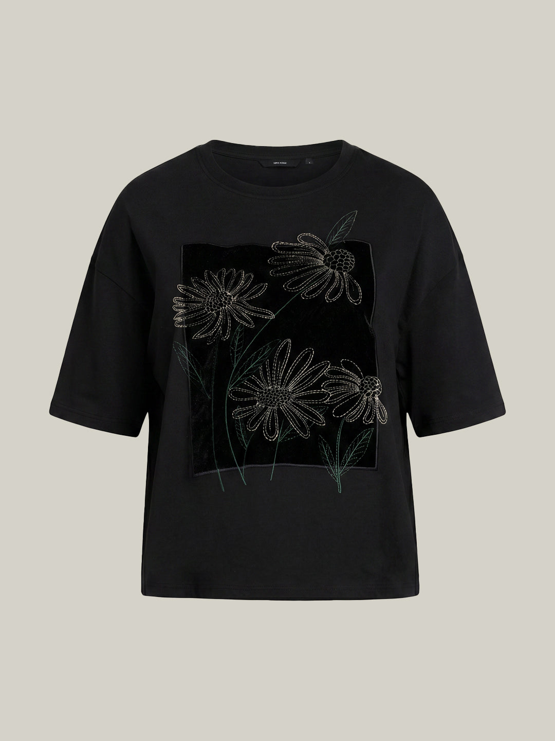 Black Floral Embroidered T-shirt